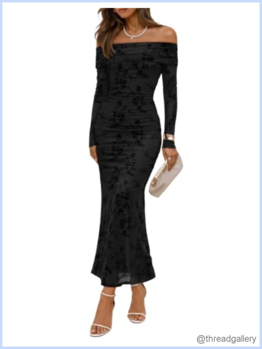 Long Sleeve Off Shoulder Mesh Maxi Dress Formal Wedding Guest